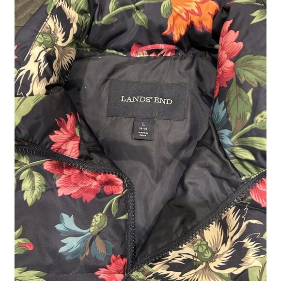 Lands' End Down Puffer Vest Women's Size Large (14/16) Colorful Floral Navy Fall - Picture 5 of 6